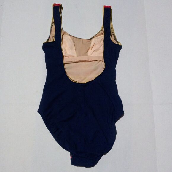 Vtg Sirena One Piece Swimsuit-Size 8-Floral-Built In Bra-Gold Trim-Wide Straps - Picture 5 of 10